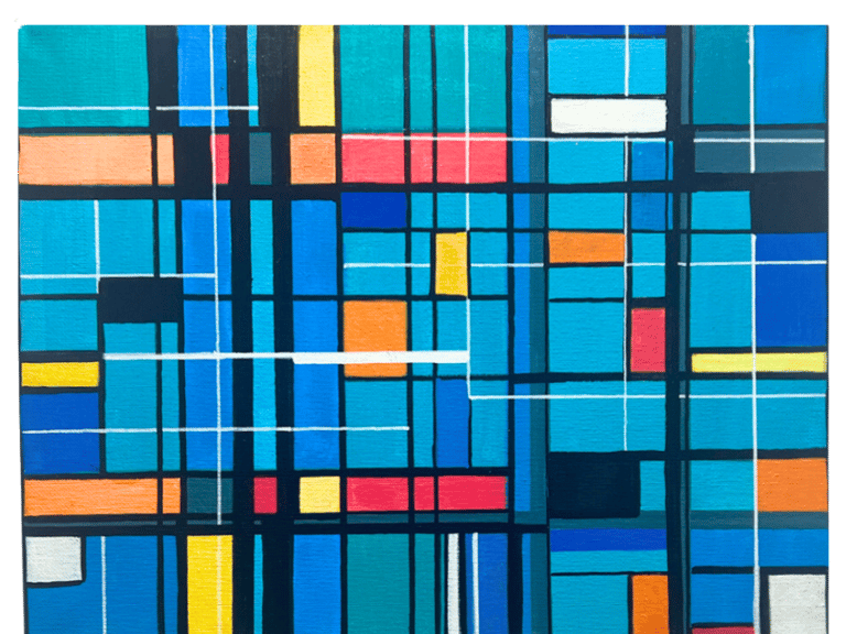 Grid blue Square abstract painting by Frankie Cervantes - art by frankie