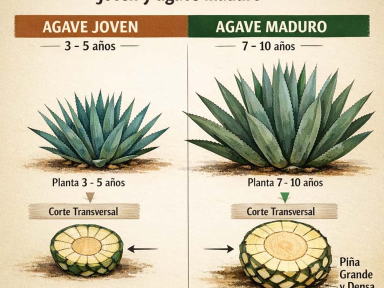  Diferencias entre agave joven y maduro para producción de mezcal