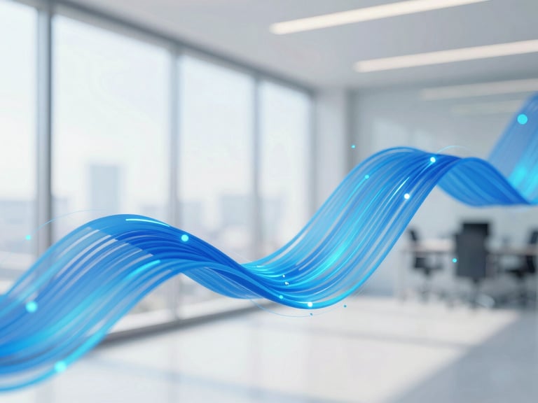 Abstract digital interface with clean geometric patterns and glowing blue data lines, bright high-key lighting, professional corporate photography, 35mm