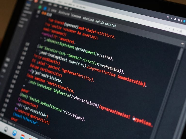 Macro close-up of a database terminal screen displaying SQL query optimizer execution plans, dark interface with precise red highlights, high contrast technical lighting.