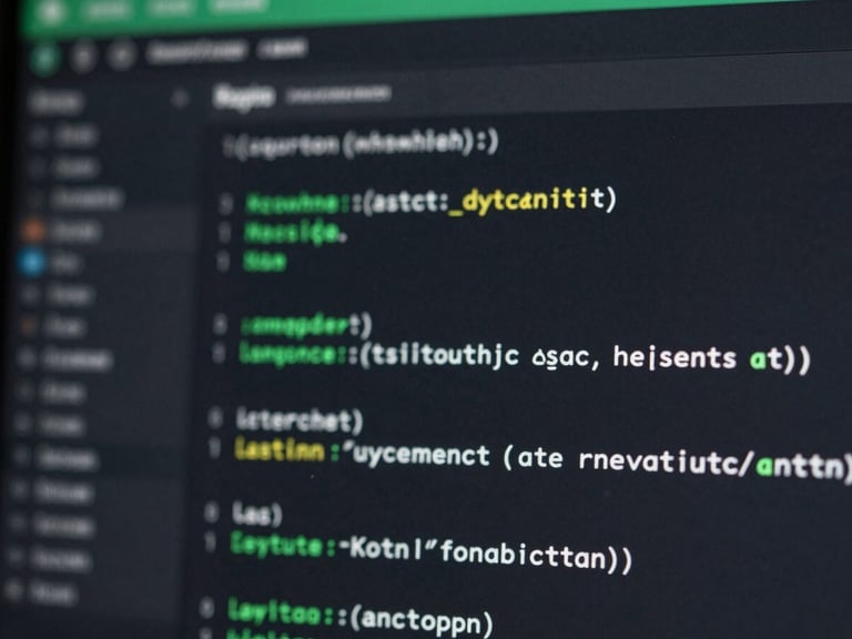 Macro shot of a dark mode code editor displaying clean Kotlin syntax, subtle green highlights on the screen, shallow depth of field, sleek tech photography.
