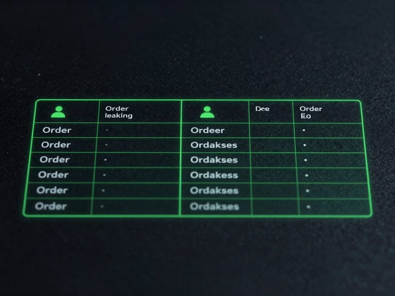 Clean database schema diagram showing user and order tables connected by a neon green relational line, high-contrast dark-mode UI, deep slate surface