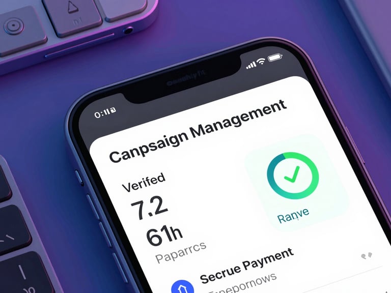 A close-up screenshot of the Reachly.fit campaign management panel, displaying verified engagement rates, audience demographics, and secure escrow payment status.