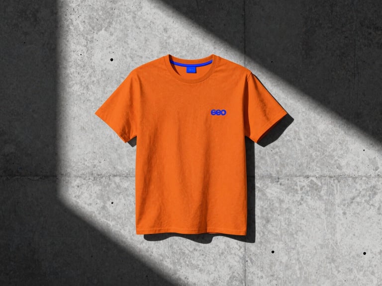 High-contrast campaign mockup of an apparel brand on a brutalist concrete wall, sharp shadows, 35mm film grain