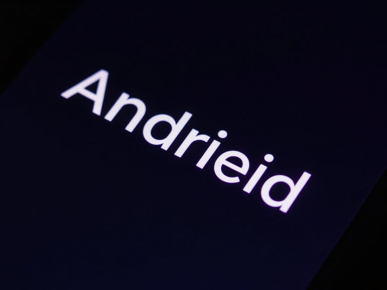 Macro shot of a high-contrast minimalist Android launcher UI on a dark screen, glowing electric violet accents, sharp monospace typography, sleek tech photography