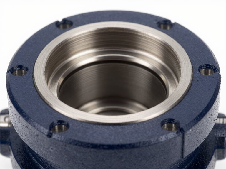 Precise orthographic technical view of an aggressive chemical processing seal geometry, high-contrast metallic and elastomeric textures, crisp studio strobes.
