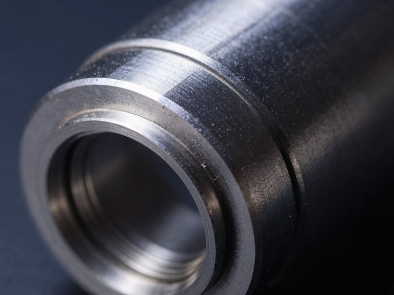 Extreme close-up macro shot of a machined metal seal face with high-contrast technical lighting, displaying precise micro-grooves and metallic textures on a dark background.
