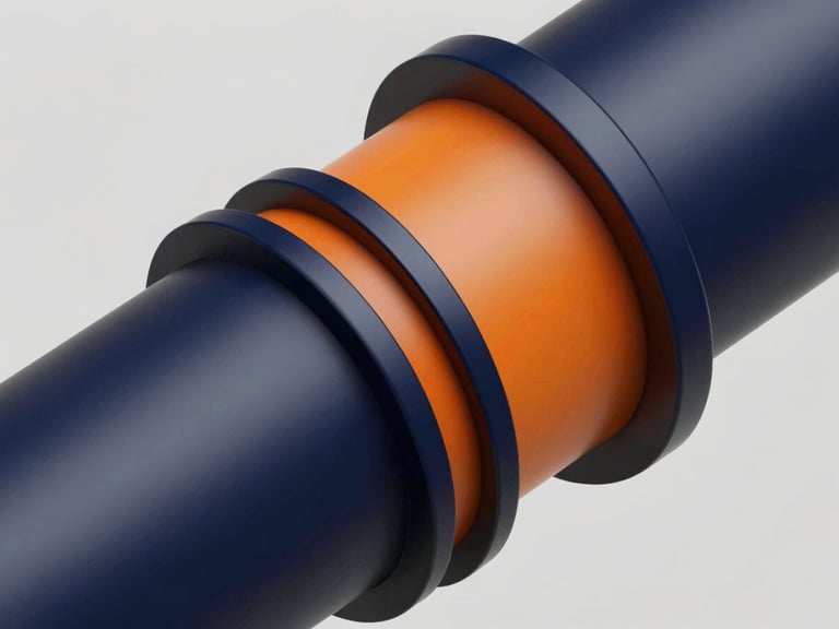 High-resolution 3D CAD simulation model showing thermal dissipation gradients across a carbon-graphite seal face, sharp technical contrast, deep navy and safety-orange highlights