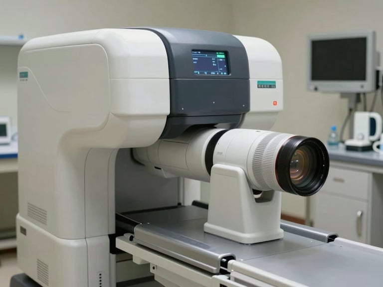 Detalle de un tomógrafo clínico de alta tecnología en un entorno médico limpio y ordenado