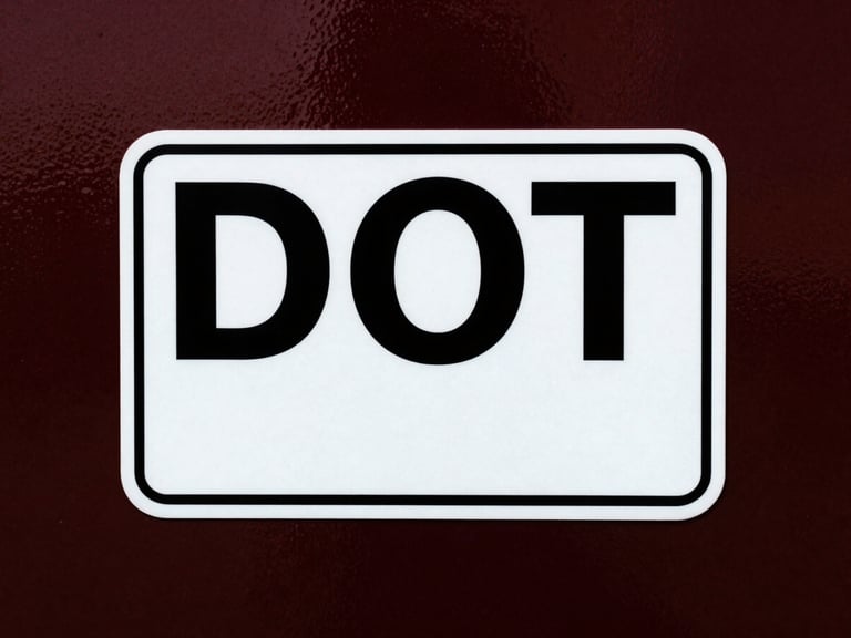 Detailed shot of a truck's DOT compliance sticker or a secure load manifest, hinting at regulatory adherence, in a high-contrast industrial setting, sharp details.