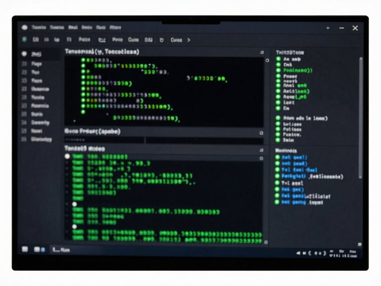 Macro shot of a high-contrast dark-mode software interface showing active data stream lines, green status indicators, and monospaced latency logs.