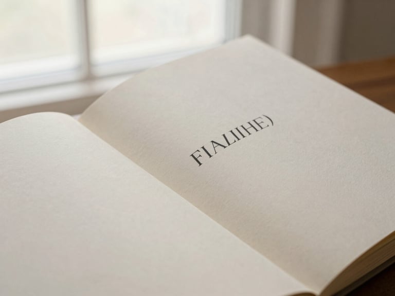 Minimalist editorial photography of an open book showing exquisite typography and clean margins on warm textured paper, soft natural window light, shallow depth of field, 35mm