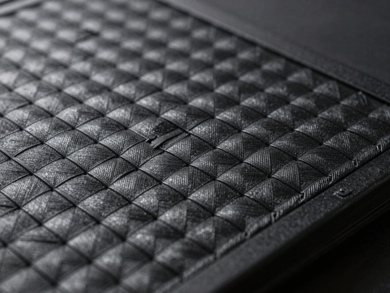 Close-up of a certified ballistic plate weave, matte black textured surface, sharp directional side lighting highlighting the technical fibers, clean dark background, military specification aesthetic.
