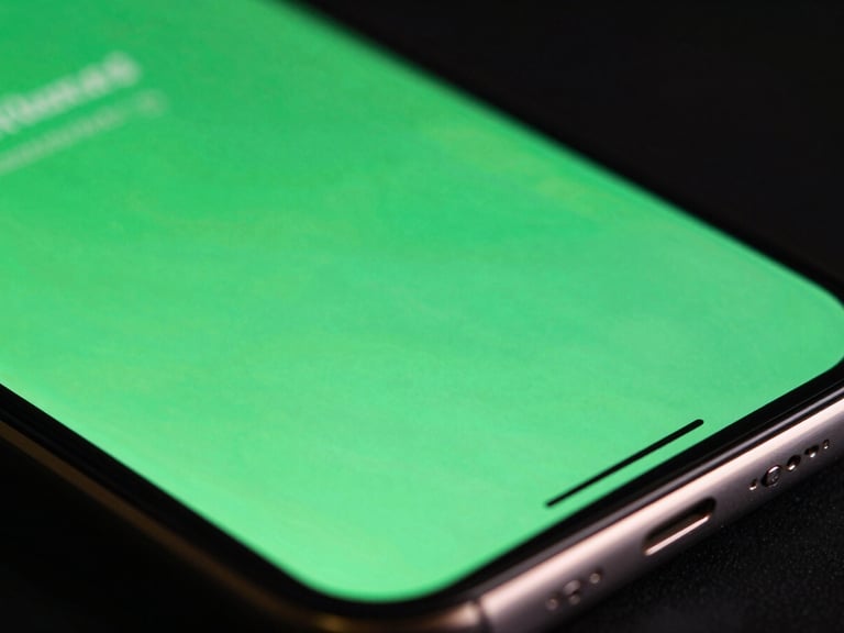 Extreme macro close-up of a high-resolution mobile OLED screen showing fluid neon green UI transitions, low-key dramatic studio lighting with ambient screen glow reflecting off metallic edges, 35mm