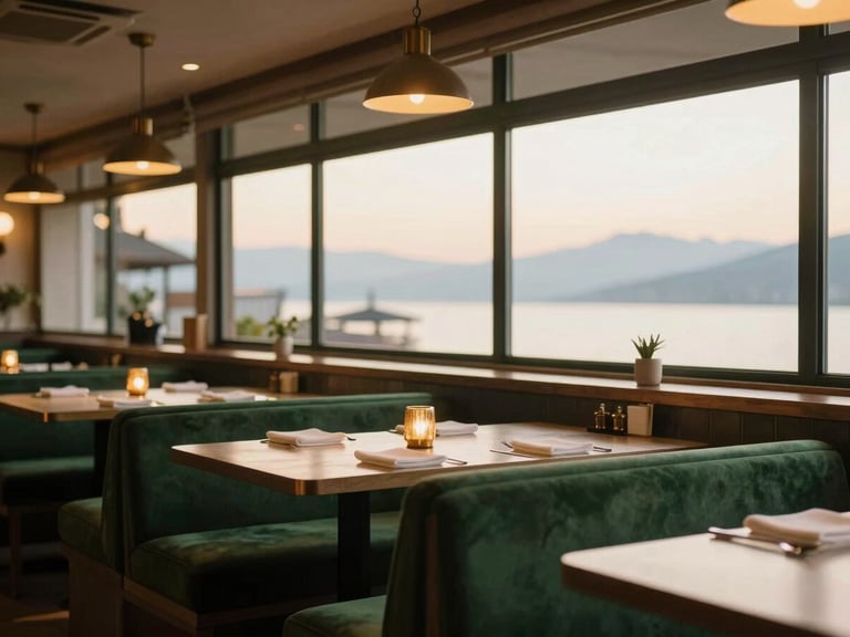 มุมมองทางอากาศของร้านอาหารไทย การ์เดน ฮัทท์วิล ในเมืองฮัทท์วิล ประเทศสวิตเซอร์แลนด์ พร้อมภูมิทัศน์โดยรอบ, แสงแดดยามเย็น