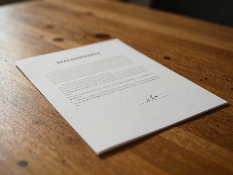 Close-up of a signed bilateral agreement document on a heavy wooden desk, warm natural light, shallow depth of field.