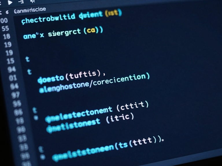 Sleek tech photography, macro close-up of a dark terminal screen displaying clean code pipelines, neon-cyan syntax highlighting, low-key cool blue ambient lighting, high contrast.