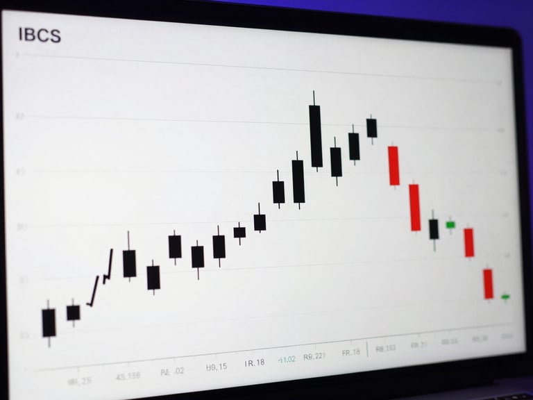 Graphique financier IBCS épuré et contrasté sur un écran, mettant en évidence des barres et des lignes précises en noir et blanc avec des accents rouges et verts, lumière de studio.