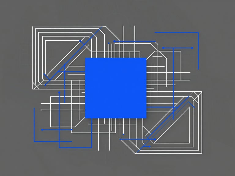 Abstract geometric diagram representing technical auditing and quality assurance, high-contrast vector lines, slate gray