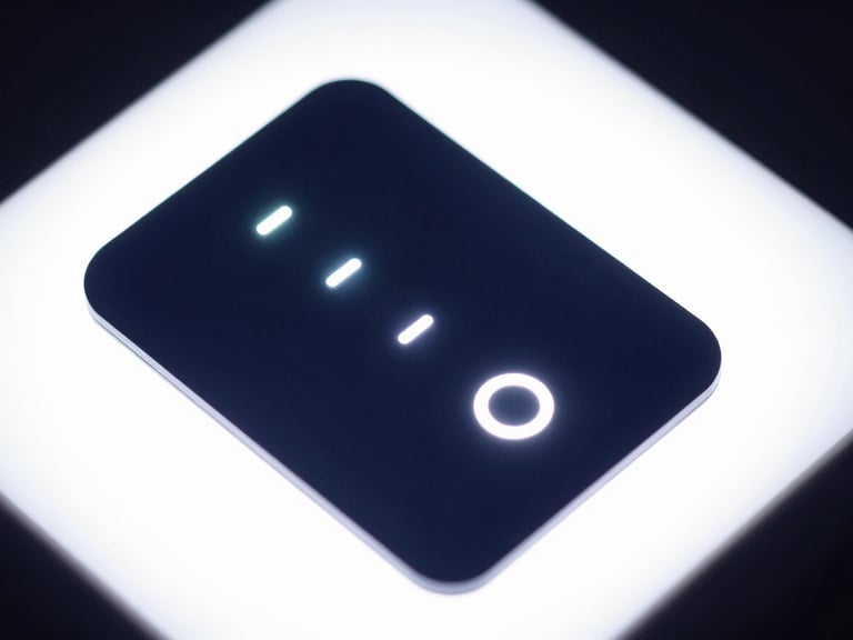 Macro shot of a high-precision biometric sensor array, glowing faintly, on a clean white background with sharp studio lighting, deep navy accents.