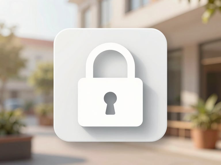 A modern padlock icon rendered digitally on a clean screen interface, warm natural daylight, soft depth of field.