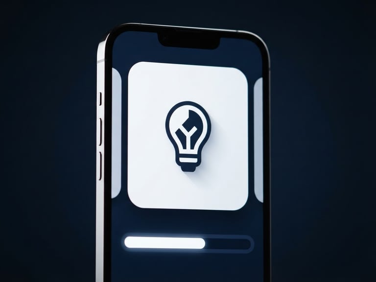 Sleek mobile interface mockup showing active learning flashcards with clean progress bars, dark navy background, sharp UI, soft clean studio light, 50mm lens
