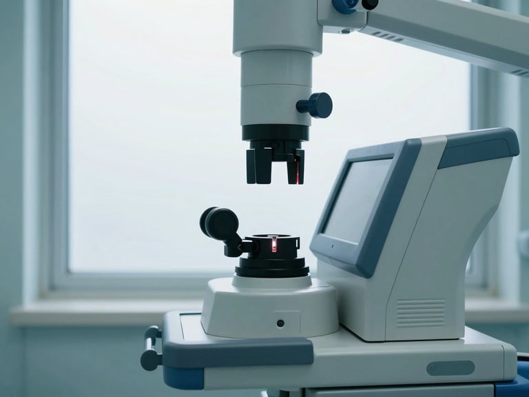 Close-up of modern diagnostic medical equipment in a clean, state-of-the-art endoscopy suite, soft natural window lighting, calm clinical atmosphere