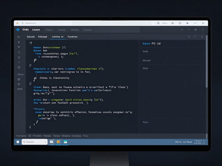Clean code on a dark monitor, showing a modern web interface, studio lighting, cerulean blue accents, sharp focus, 35mm lens