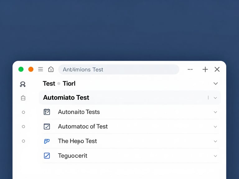 A clean software interface showing automated test execution in a terminal, crisp cool daylight, slate blue tones, sharp focus, 35mm lens