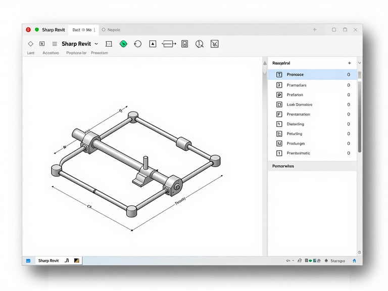 Sharp Revit software screenshot showing a detailed hydraulic schematic with parametric properties panel, clean digital interface, high contrast