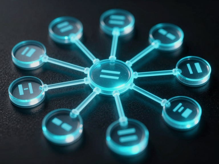 Macro crop of a clean node-based workflow diagram, glowing electric-cyan glassmorphic nodes showing data flow, dark ambient lighting with sharp edge reflections