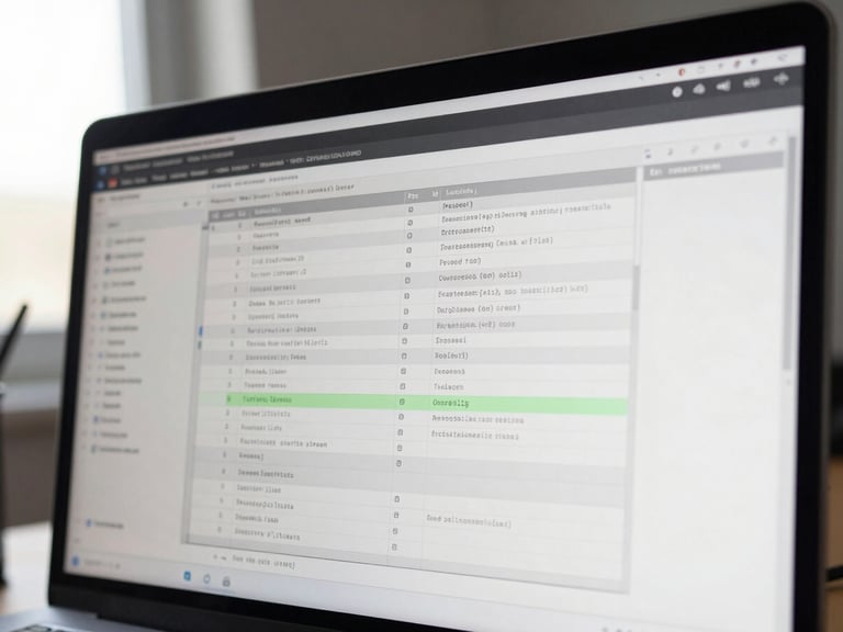 Close-up of a software developer's screen showing a dense agile board and technical ticket detail in a clean workspace, even daylight from a side window, no faces, focus on the structured work surface