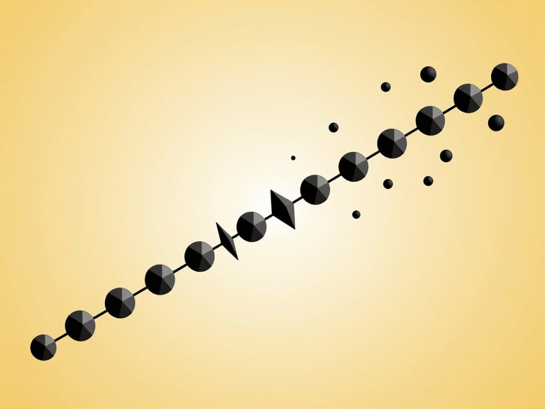 A stark technical schematic of data packet sharding, clean geometric particles dispersing from a central node, high-contrast black vector lines on a solar-yellow background, orthographic projection.