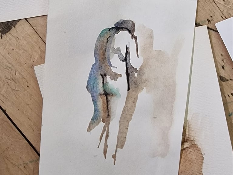 Abstract watercolor figure study exploring light, silhouette, and gestural movement in observational design.