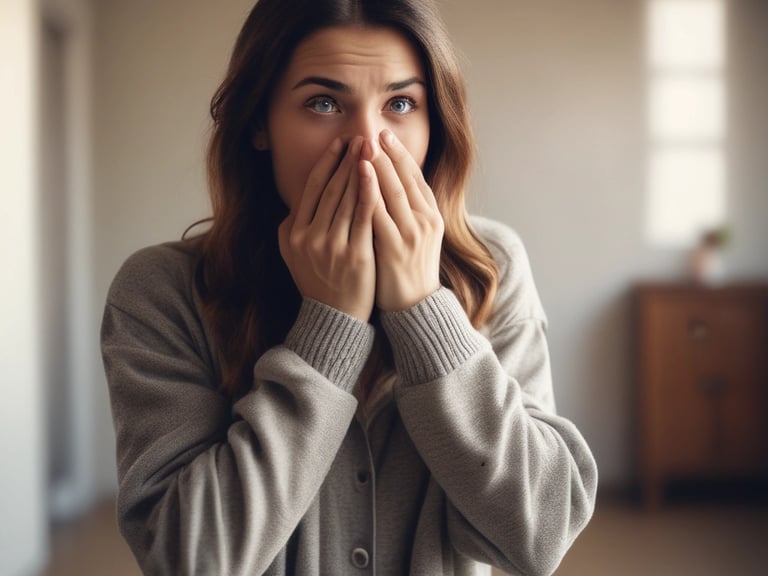a woman with a surprised look on her face