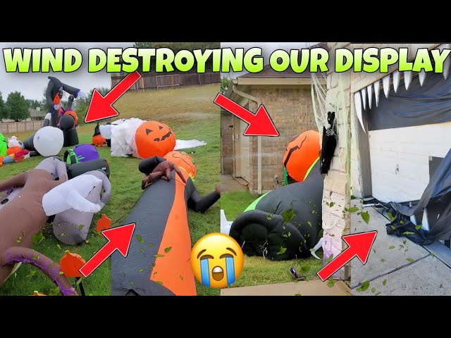 wind wrecking Halloween decorations