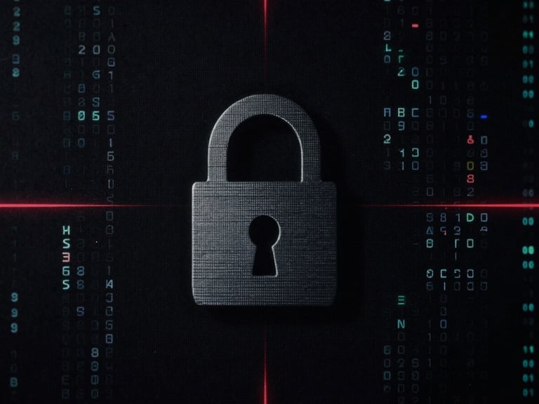 Abstract dark texture representing digital security breaches, with subtle red accents, stark, high-contrast, low-key lighting, evoking a sense of compromised systems.