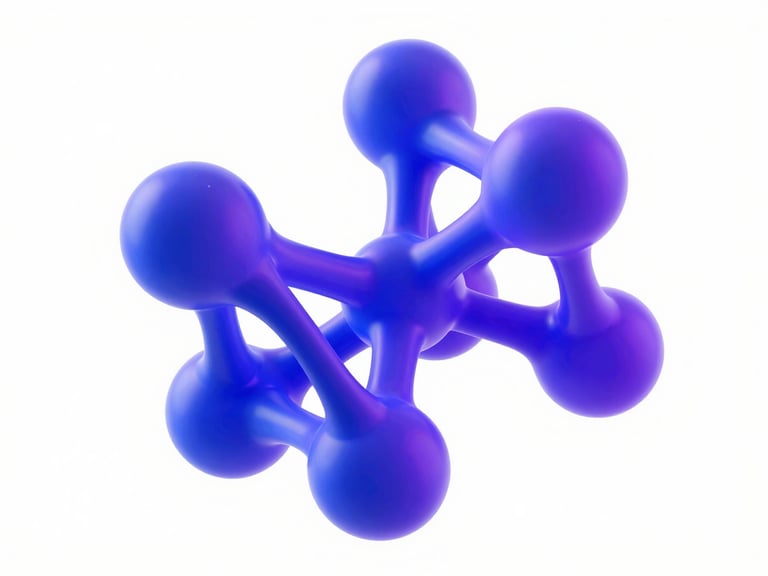 Abstract 3D render of quantum entanglement, blue and purple light, isometric view, crisp studio lighting