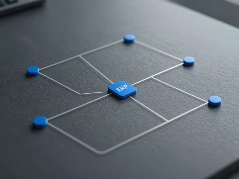 Abstract minimalist data pipeline diagram showing direct bank-to-ERP flow, crisp technical lines, slate gray and electric blue accents, cool daylight illumination.