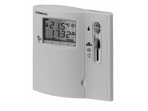 RDE100.1 Room thermostat with auto time switch and LCD, battery 2-position control with on/off outpu