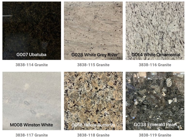a variety of granite countertops with different colors and sizes of granite