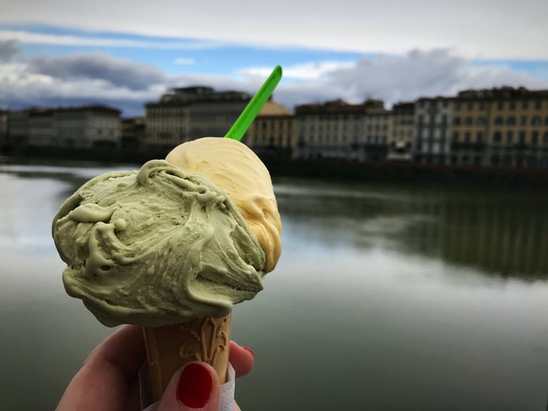 Enjoying gelato in Florence, Italy