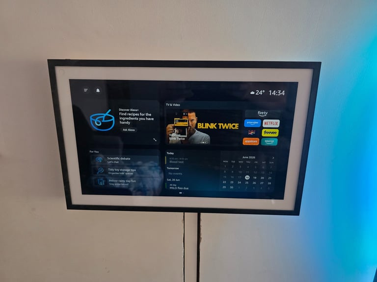 Echo Show 15 smart display installation with cables chased into wall in Grays