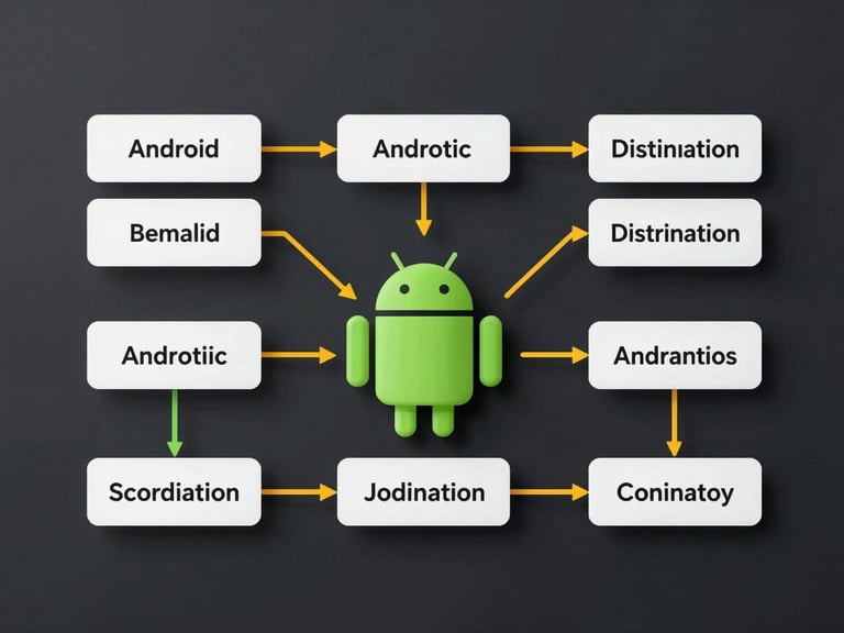 Technical vector diagram of Android power distribution states, clean monospaced labels, terminal-green and battery-amber lines on a dark charcoal background
