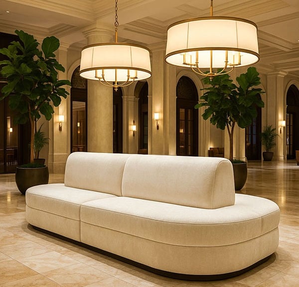 Custom banquette seating for hospitality interiors in Los Angeles by Solo Home Decor.