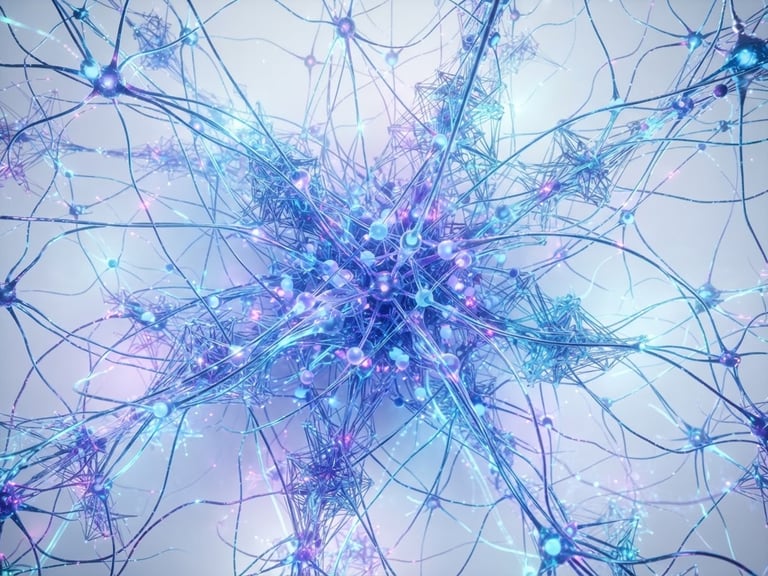 Sleek 3D digital render of abstract neural networks, clean light background, cool blue and purple ambient light, octane render, 8k