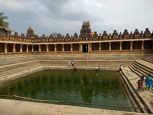 Holy Pushkarni (temple water tank) at Bhoga Nandeeshwara Temple near Nandi Hills, surrounded by stone steps