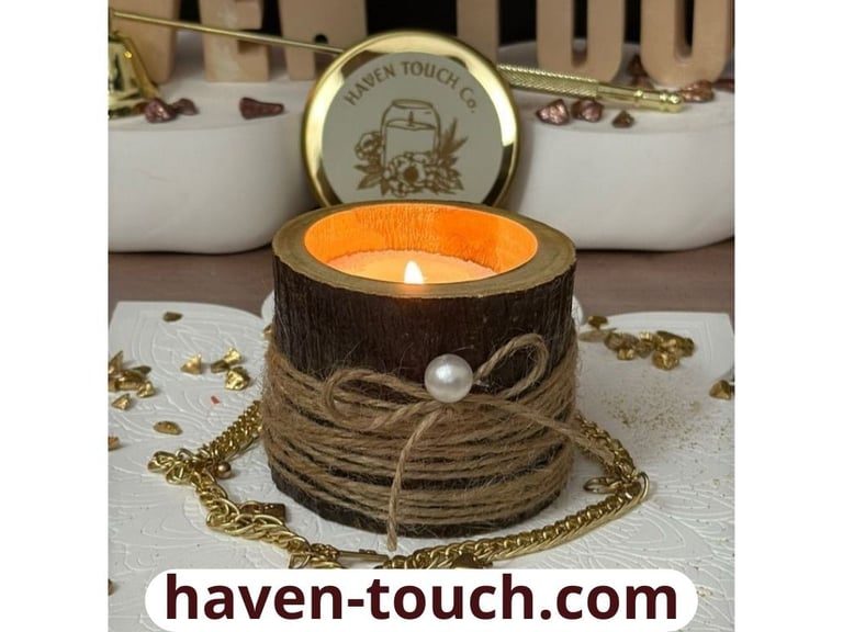 haven touch egypt: wooden jar, candle holders, glass wax melt, wax melt