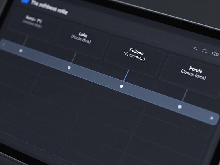 Macro close-up of a dark-mode software interface, showing a highly organized project timeline, clean typography, subtle blue accent highlights, minimalist layout.