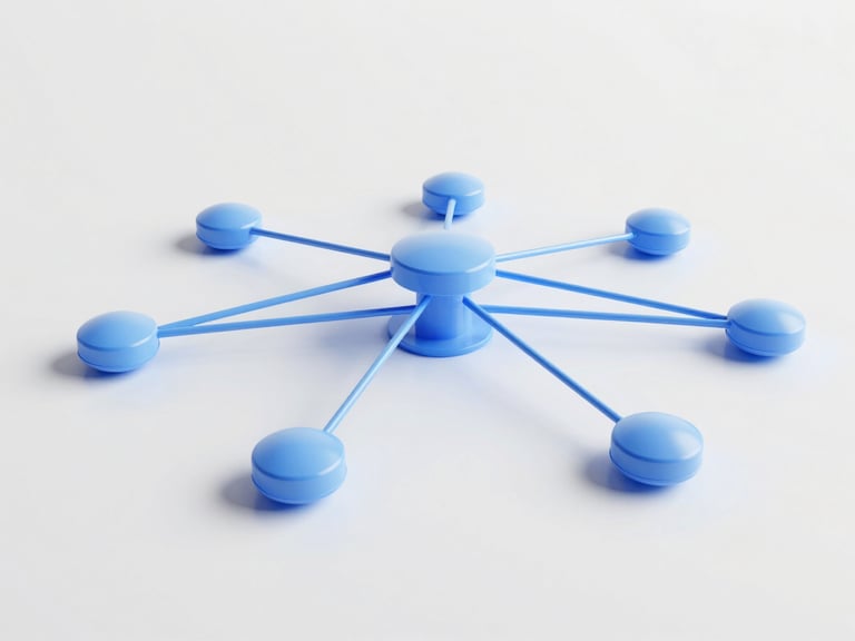 Clean 3D render of interconnected digital networks, soft pacific blue ambient light, minimalist tech aesthetic, sharp focus
